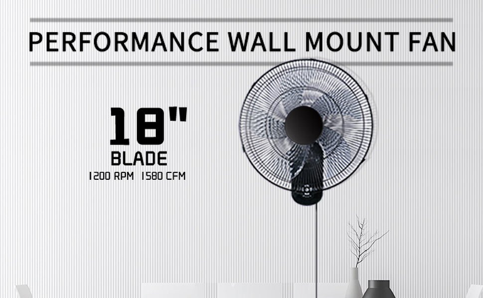 Simple Deluxe 18 Blade Wall Mount Fan, 5 Blades Adjustable 3 Speed Wall Mount Fan For Indoor, Home, Office And College Dorm Use, 90 Degree Horizontal Oscillating, 4 Hours Timer, Black, 1 Pack Black