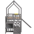 Twin Over Twin House Bunk Bed With Convertible Slide,Storage Staircase Can Be Placed Left Or Right,Gray Gray Pine