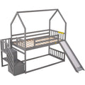 Twin Over Twin House Bunk Bed With Convertible Slide,Storage Staircase Can Be Placed Left Or Right,Gray Gray Pine