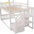 Twin Over Twin House Bunk Bed With Convertible Slide,Storage Staircase,White White Pine