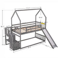 Twin Over Twin House Bunk Bed With Convertible Slide,Storage Staircase Can Be Placed Left Or Right,Gray Gray Pine