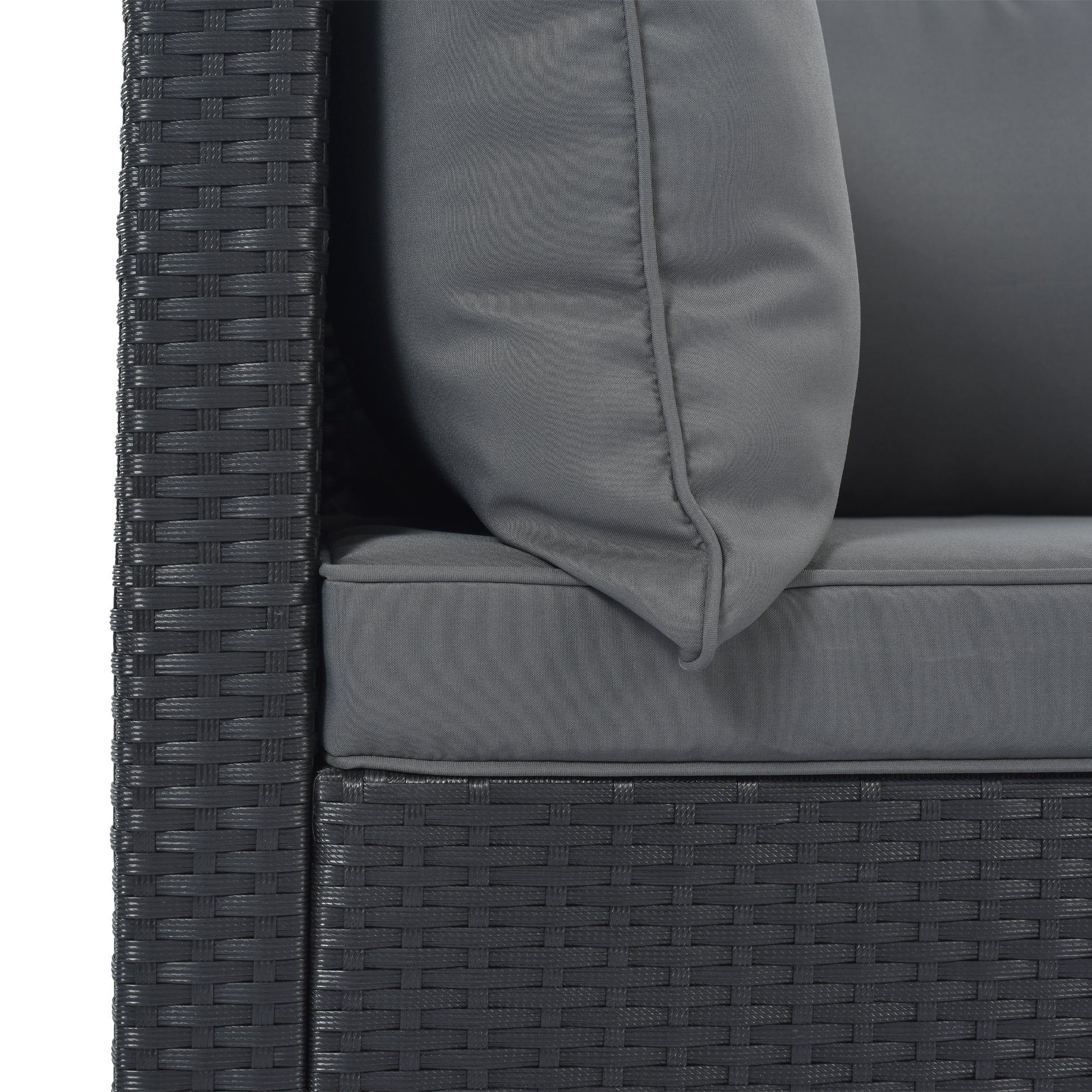 8 Pieces Outdoor Patio Furniture Sets, Garden Conversation Wicker Sofa Set, Single Sofa Combinable, Gray Cushions Black Wicker Yes Gray Wicker