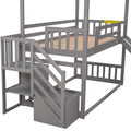 Twin Over Twin House Bunk Bed With Convertible Slide,Storage Staircase Can Be Placed Left Or Right,Gray Gray Pine