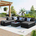8 Pieces Outdoor Patio Furniture Sets, Garden Conversation Wicker Sofa Set, Single Sofa Combinable, Gray Cushions Black Wicker Yes Gray Wicker