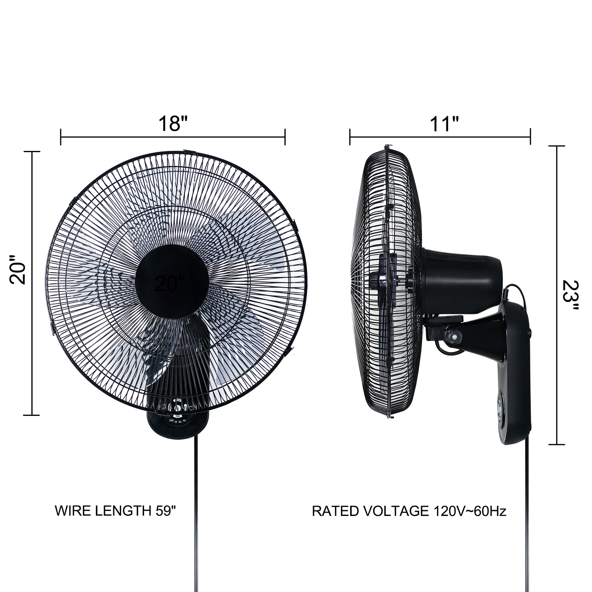 Simple Deluxe 18 Blade Wall Mount Fan, 5 Blades Adjustable 3 Speed Wall Mount Fan For Indoor, Home, Office And College Dorm Use, 90 Degree Horizontal Oscillating, 4 Hours Timer, Black, 1 Pack Black