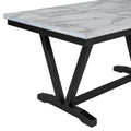 Modern Style 6 Piece Dining Table With 4 Chairs & 1 Bench, Table With Marbled Veneers Tabletop And V Shaped Table Legs White White Solid Wood