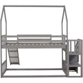 Twin Over Twin House Bunk Bed With Convertible Slide,Storage Staircase Can Be Placed Left Or Right,Gray Gray Pine