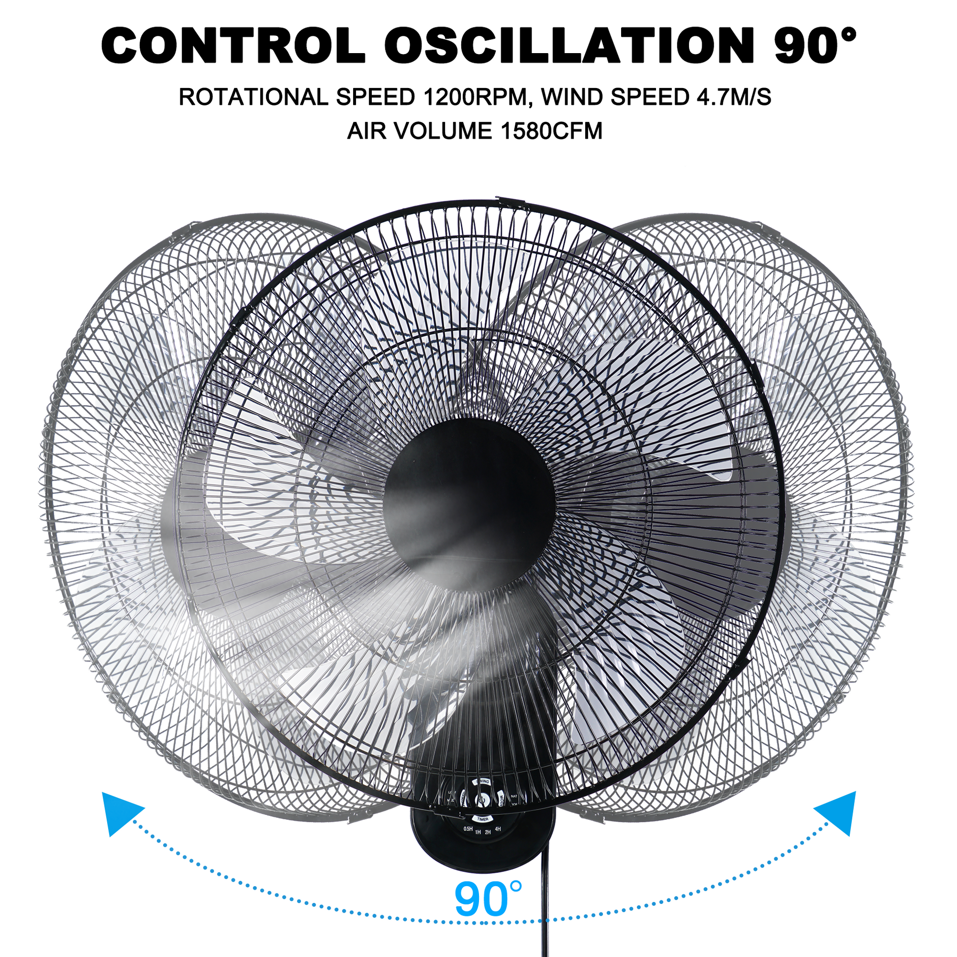 Simple Deluxe 18 Blade Wall Mount Fan, 5 Blades Adjustable 3 Speed Wall Mount Fan For Indoor, Home, Office And College Dorm Use, 90 Degree Horizontal Oscillating, 4 Hours Timer, Black, 1 Pack Black