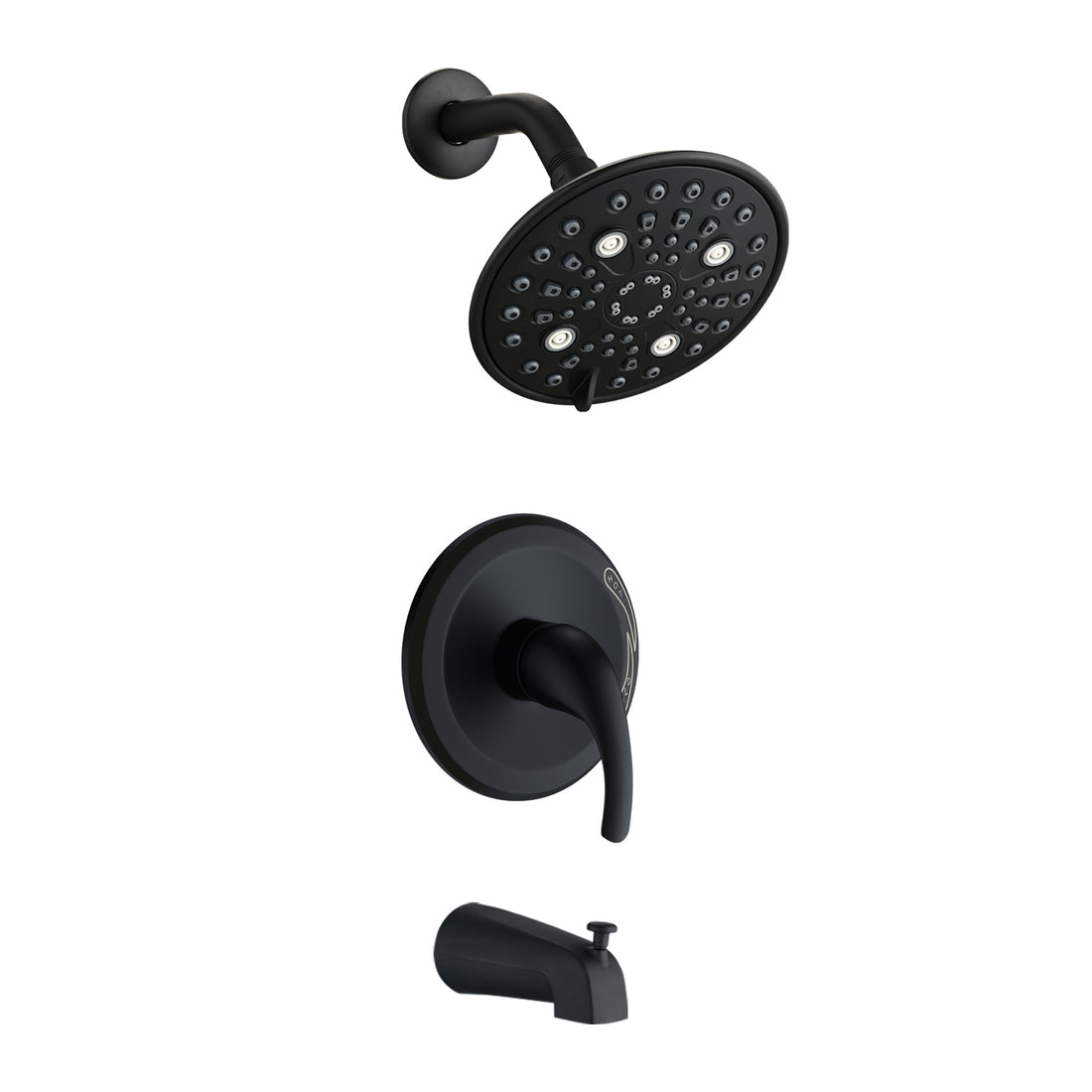 Single Handle 5 Functions Shower Head Set With Tub Spout Valve Included Matte Black Brass