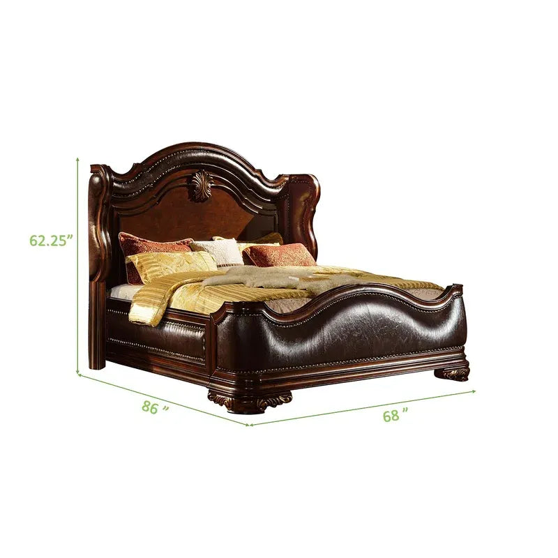 Bella Traditional Style Queen Bed Made With Wood In Dark Walnut Box Spring Not Required Queen Walnut Brown Wood Bedroom Traditional Acacia Panel Upholstered Wood