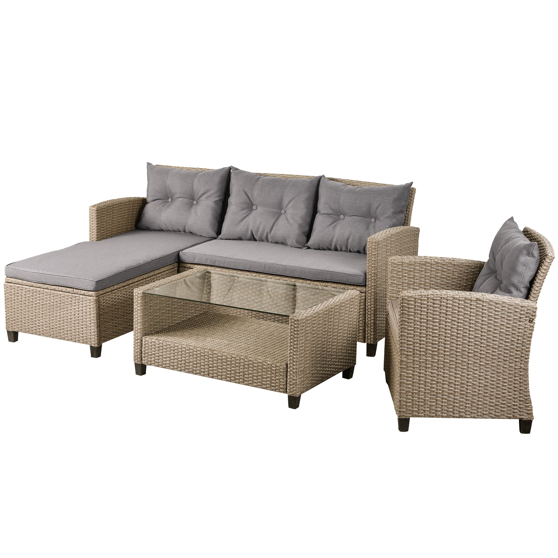 Outdoor, Patio Furniture Sets, 4 Piece Conversation Set Wicker Ratten Sectional Sofa With Seat Cushions Beige Brown Beige Brown Rattan