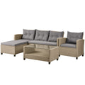 Outdoor, Patio Furniture Sets, 4 Piece Conversation Set Wicker Ratten Sectional Sofa With Seat Cushions Beige Brown Beige Brown Rattan