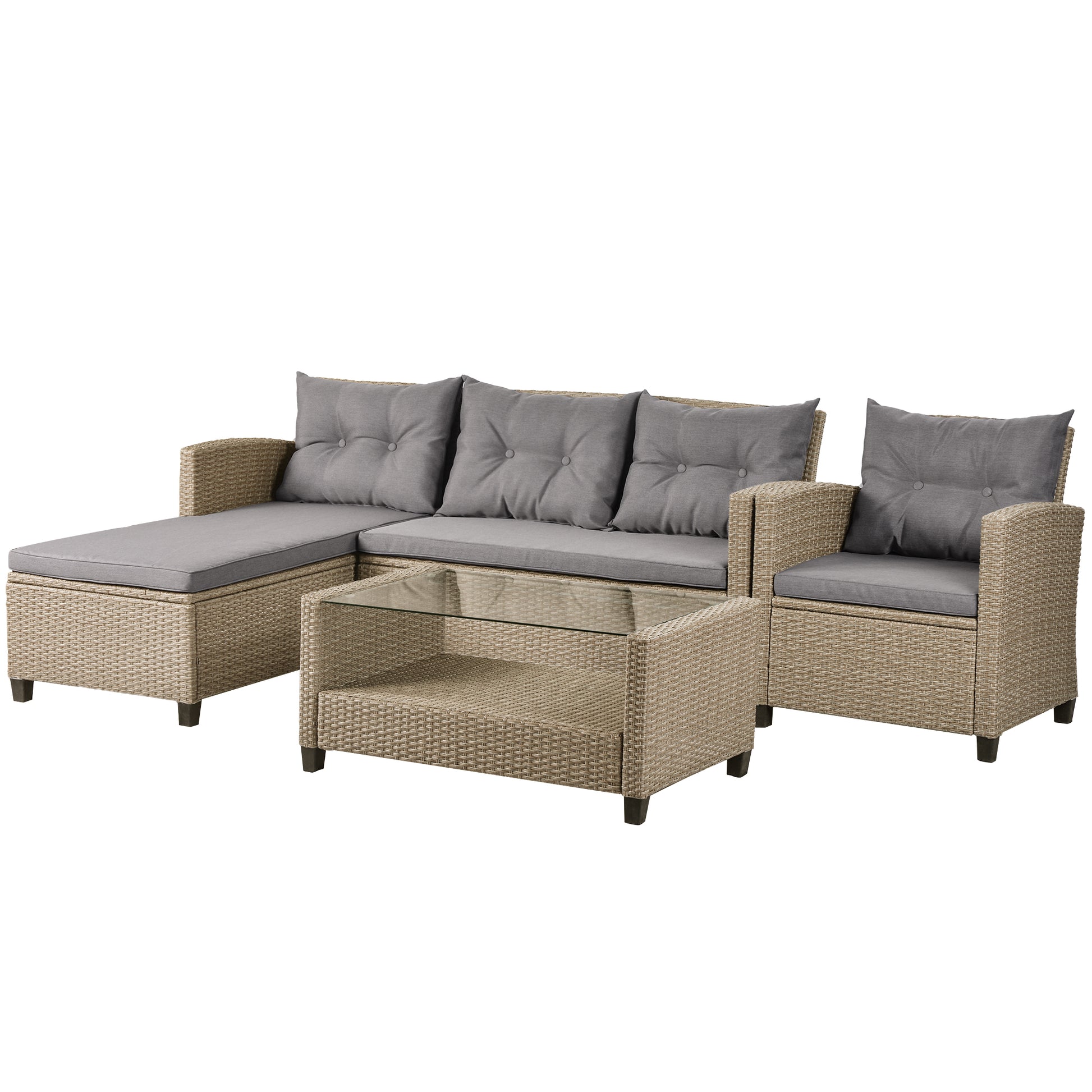 Outdoor, Patio Furniture Sets, 4 Piece Conversation Set Wicker Ratten Sectional Sofa With Seat Cushions Beige Brown Beige Brown Rattan