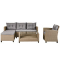 Outdoor, Patio Furniture Sets, 4 Piece Conversation Set Wicker Ratten Sectional Sofa With Seat Cushions Beige Brown Beige Brown Rattan