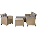 Outdoor, Patio Furniture Sets, 4 Piece Conversation Set Wicker Ratten Sectional Sofa With Seat Cushions Beige Brown Beige Brown Rattan