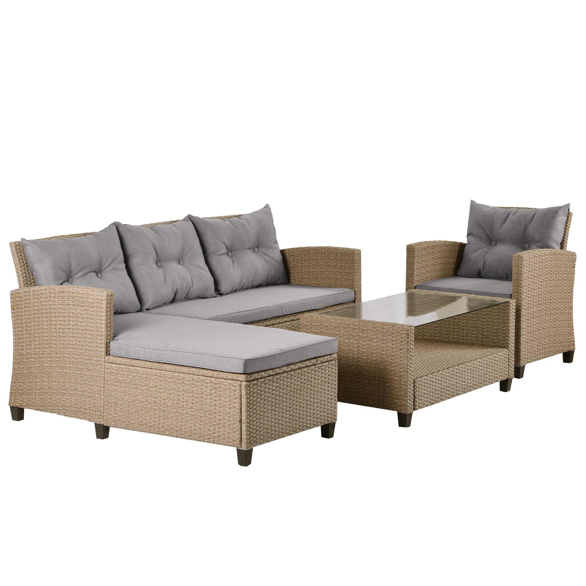 Outdoor, Patio Furniture Sets, 4 Piece Conversation Set Wicker Ratten Sectional Sofa With Seat Cushions Beige Brown Beige Brown Rattan