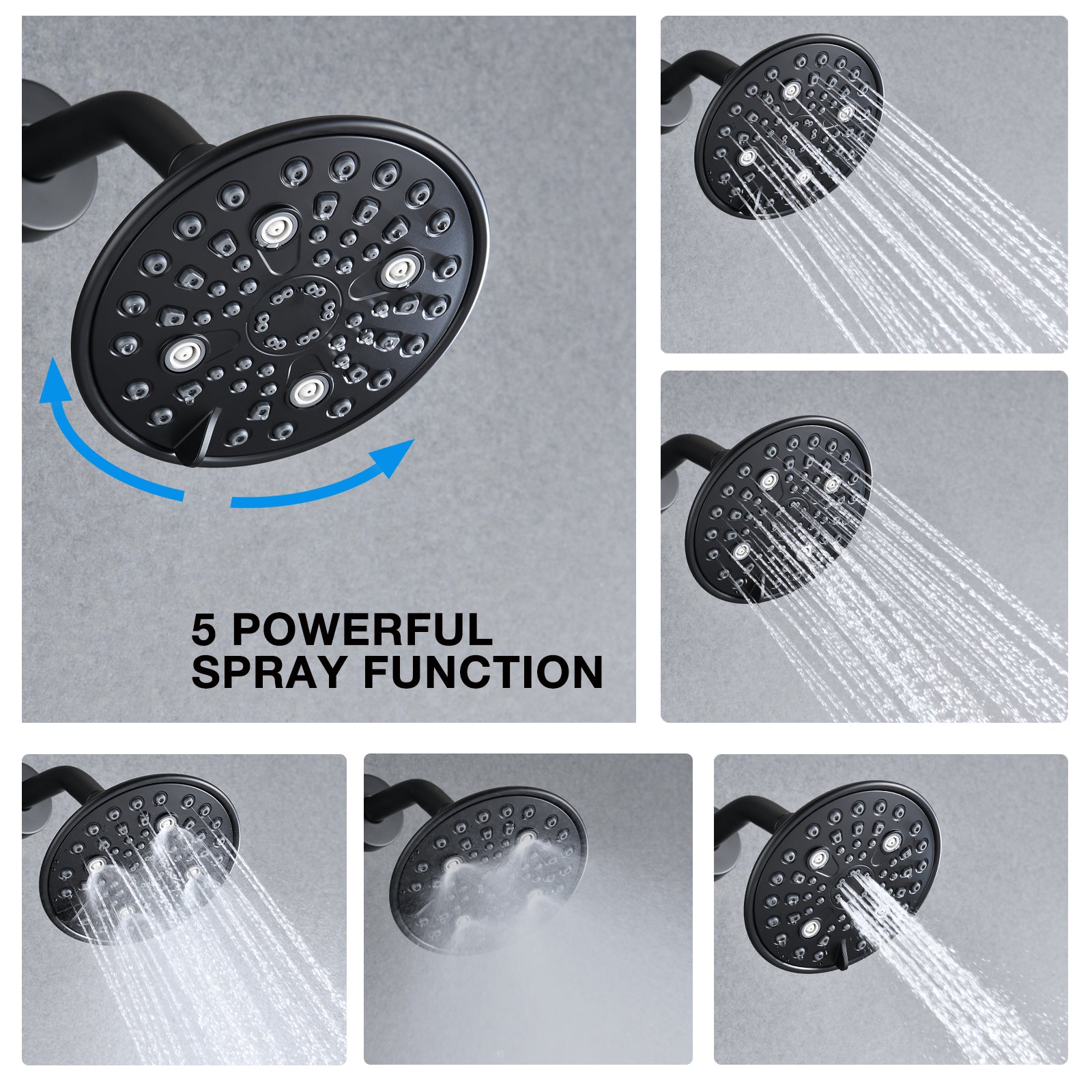 Single Handle 5 Functions Shower Head Set With Tub Spout Valve Included Matte Black Brass