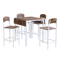 Farmhouse 5 Piece Counter Height Drop Leaf Dining Table Set With Dining Chairs For 4,White Frame Rustic Brown Tabletop Rustic Brown Solid Back Seats 4 Metal Dining Room Drop Leaf Folding Farmhouse 4 Leg Rectangular Dining Table With Chair Metal