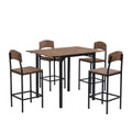 Farmhouse 5 Piece Counter Height Drop Leaf Dining Table Set With Dining Chairs For 4,Black Frame Brown Tabletop Brown Solid Back Seats 4 Metal Dining Room Drop Leaf Folding Farmhouse 4 Leg Rectangular Dining Table With Chair Metal