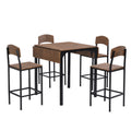 Farmhouse 5 Piece Counter Height Drop Leaf Dining Table Set With Dining Chairs For 4,Black Frame Brown Tabletop Brown Solid Back Seats 4 Metal Dining Room Drop Leaf Folding Farmhouse 4 Leg Rectangular Dining Table With Chair Metal