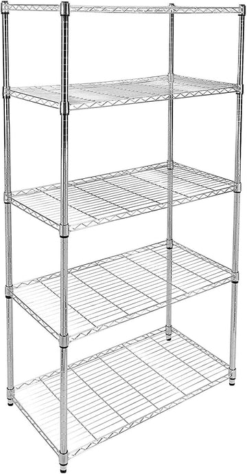 Simple Deluxe 5 Shelf Shelving With Wheels Steel Organizer 36"Wx14"Dx60"H Chrome Silver Aluminum