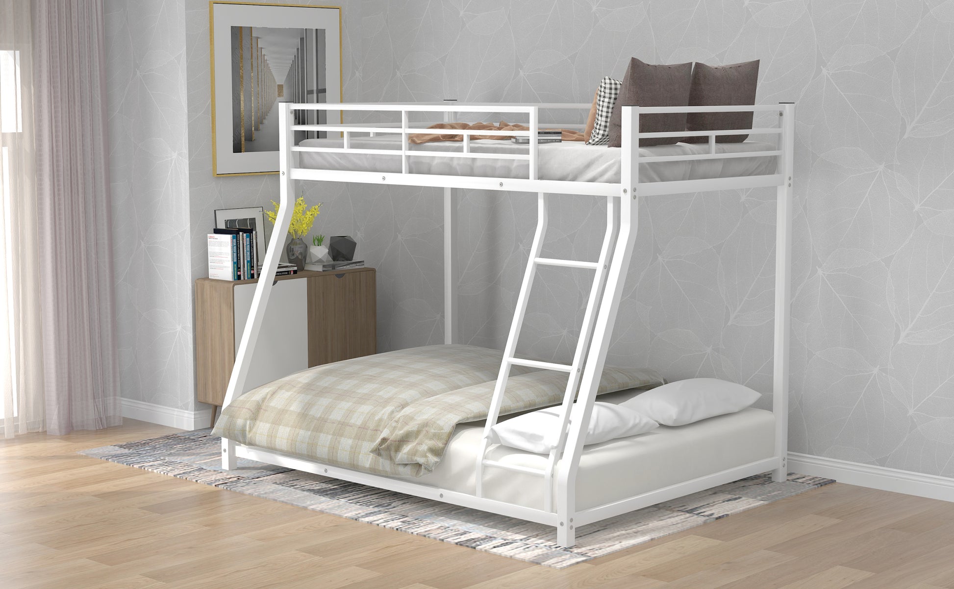 Metal Floor Bunk Bed, Twin Over Full,White Old Sku:Mf193244Aak White Metal
