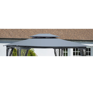 13X10 Ft Patio Double Roof Gazebo Replacement Canopy Top Fabric, Gray Gray Polyester