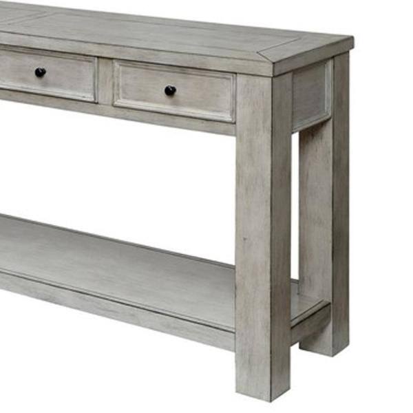 Sofa Table Antique White Rustic Solid Wood Storage Table Open Shelf Bottom Living Room 1Pc Side Table. Antique White White Primary Living Space Rustic,Transitional Rubberwood Open Storage Console