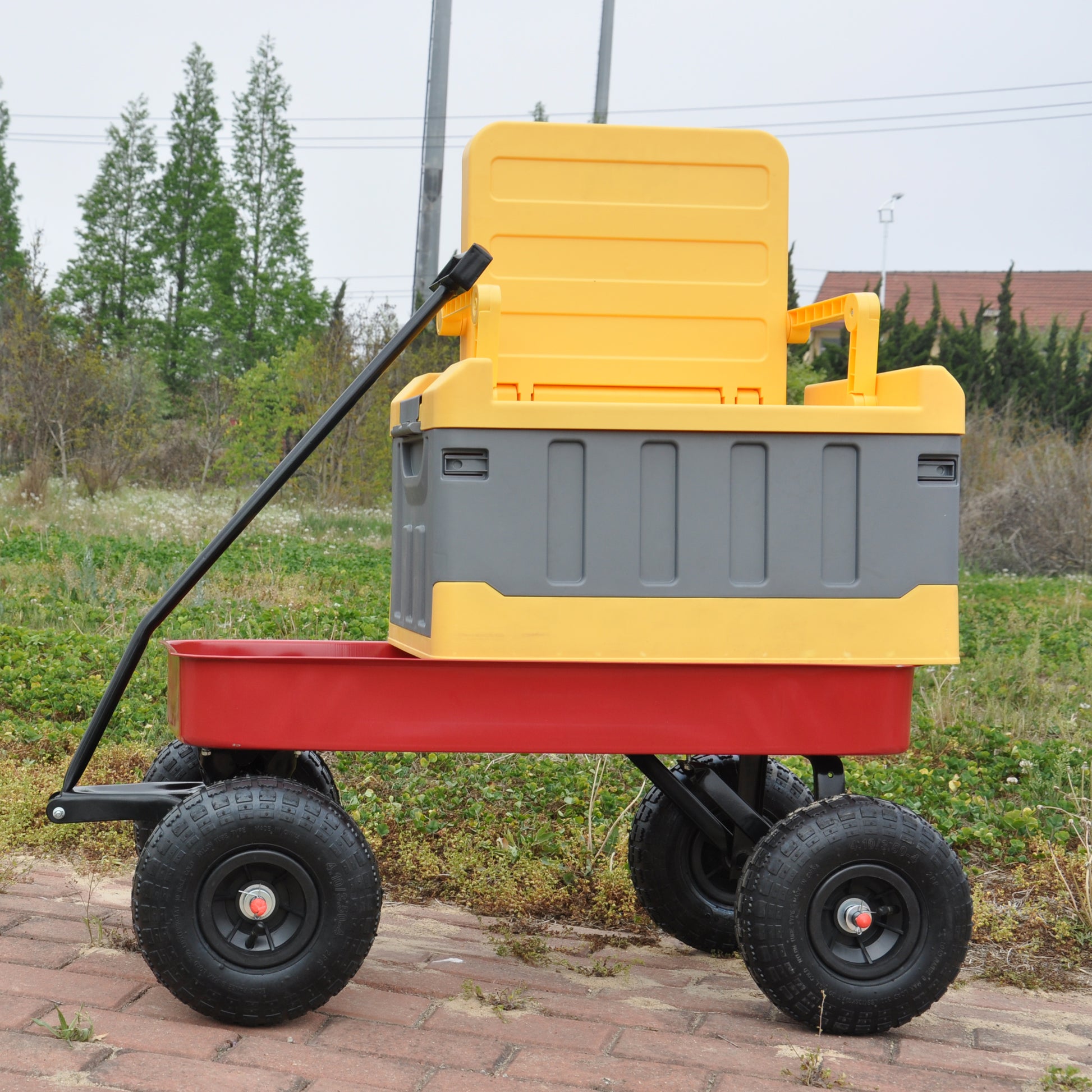 Outdoor Wagon All Terrain Pulling Air Tires Children Kid Garden Red Steel