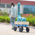 Outdoor Wagon All Terrain Pulling Wood Railing Air Tires Garden Cart Blue Steel