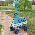 Outdoor Wagon All Terrain Pulling Wood Railing Air Tires Garden Cart Blue Steel