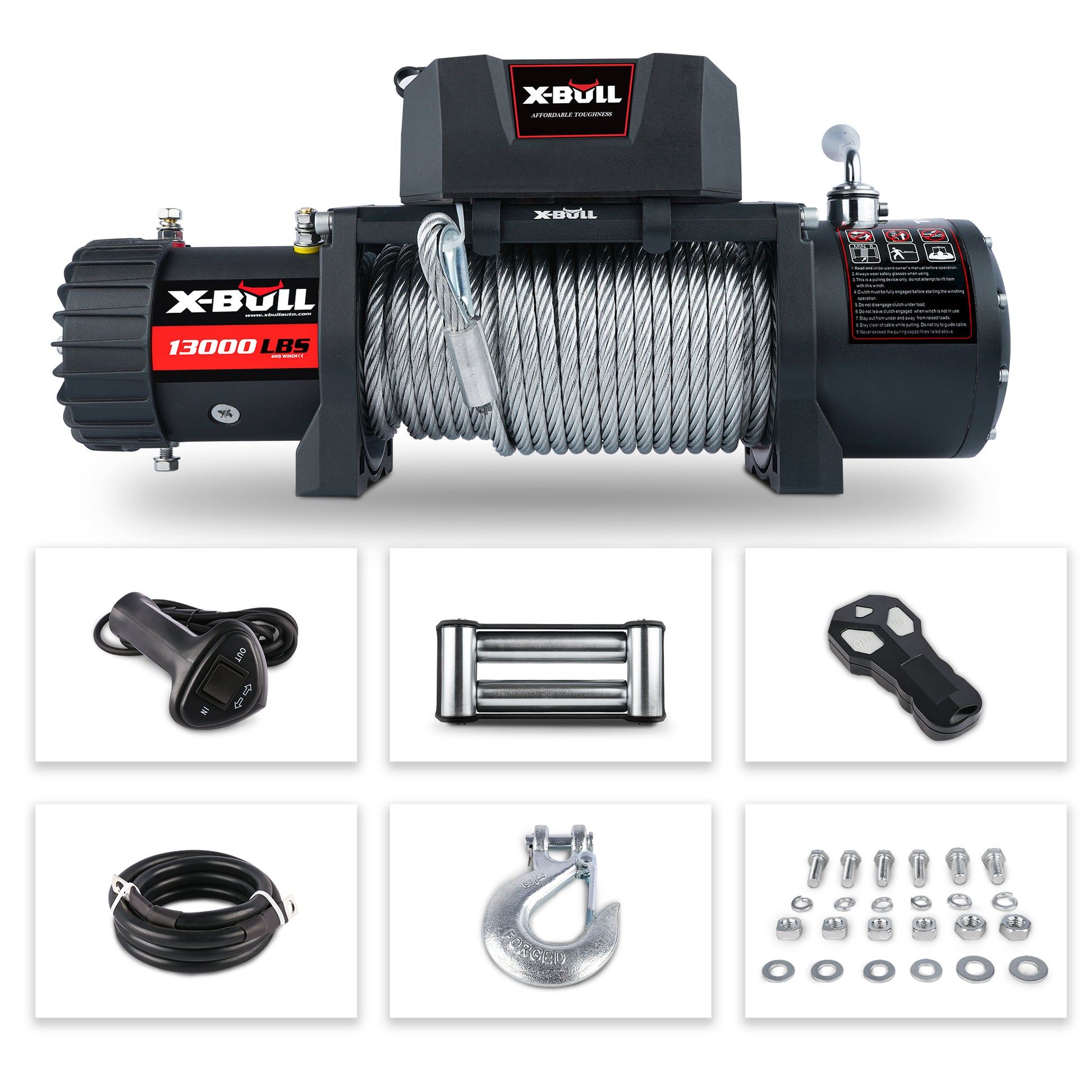 Electric Winch 13000 Lbs Steel Cable Wireless Remote Crystal Film Black Stainless Steel