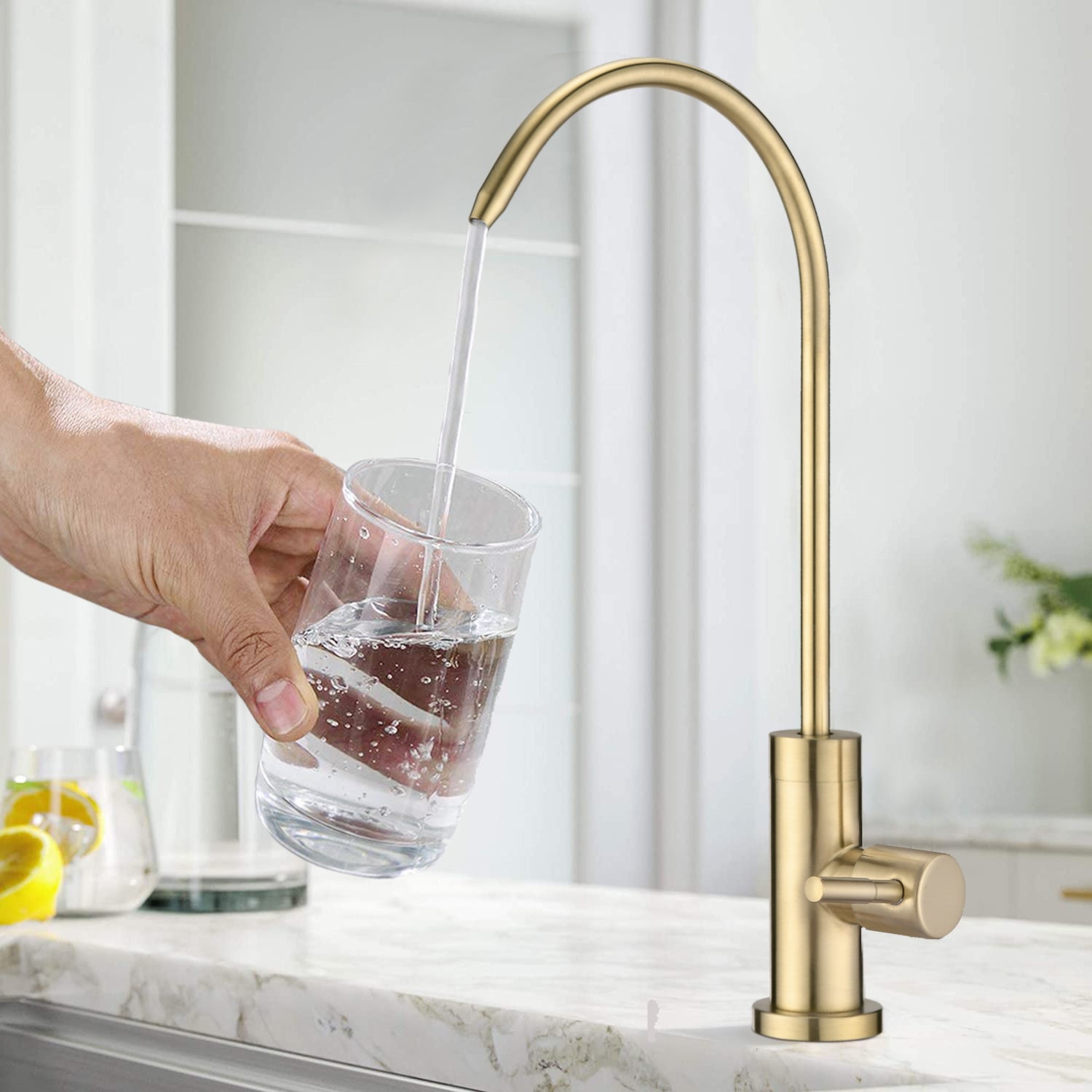 Kitchen Water Filter Faucet, Drinking Water Faucet Brushed Gold Stainless Steel