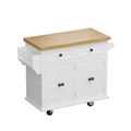 Kitchen Island Cart With Two Storage Cabinets And Two Locking Wheels,43.31 Inch Width,4 Door Cabinet And Two Drawers,Spice Rack, Towel Rack White White Mdf