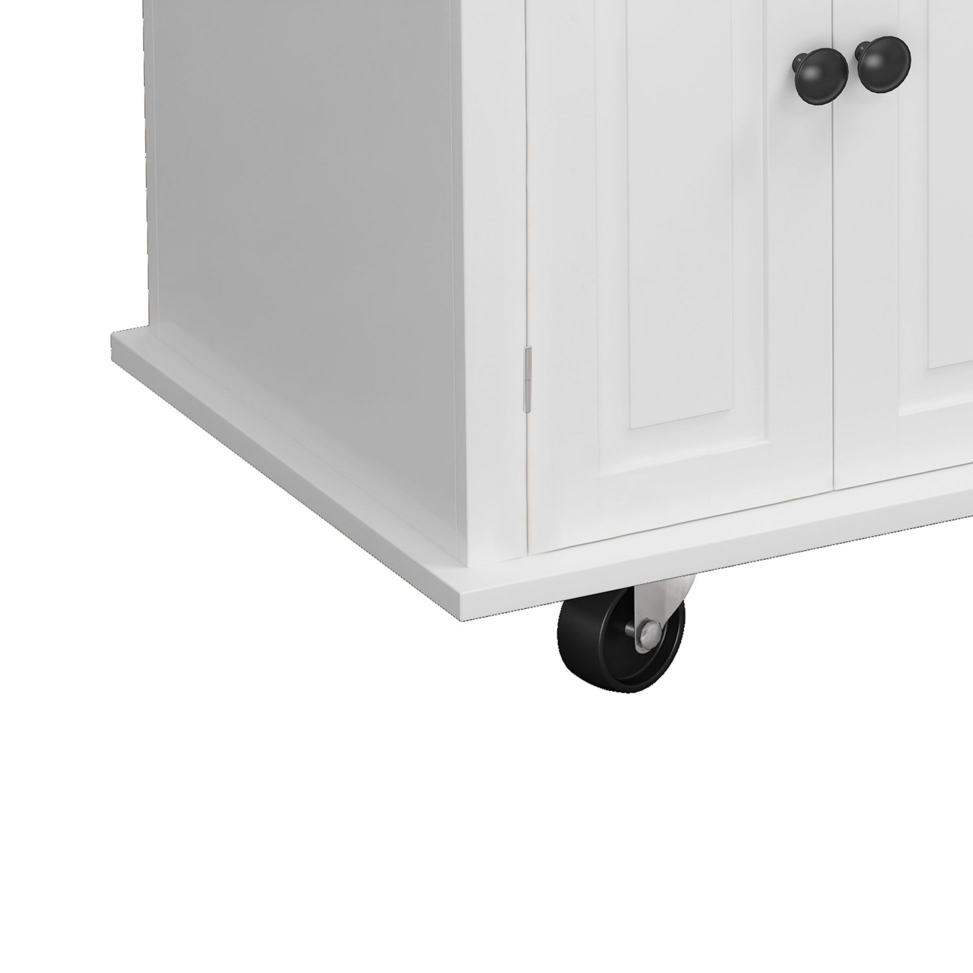 Kitchen Island Cart With Two Storage Cabinets And Two Locking Wheels,43.31 Inch Width,4 Door Cabinet And Two Drawers,Spice Rack, Towel Rack White White Mdf