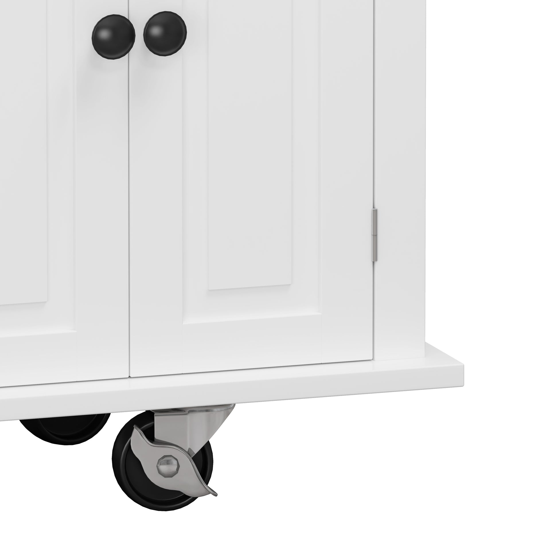 Kitchen Island Cart With Two Storage Cabinets And Two Locking Wheels,43.31 Inch Width,4 Door Cabinet And Two Drawers,Spice Rack, Towel Rack White White Mdf