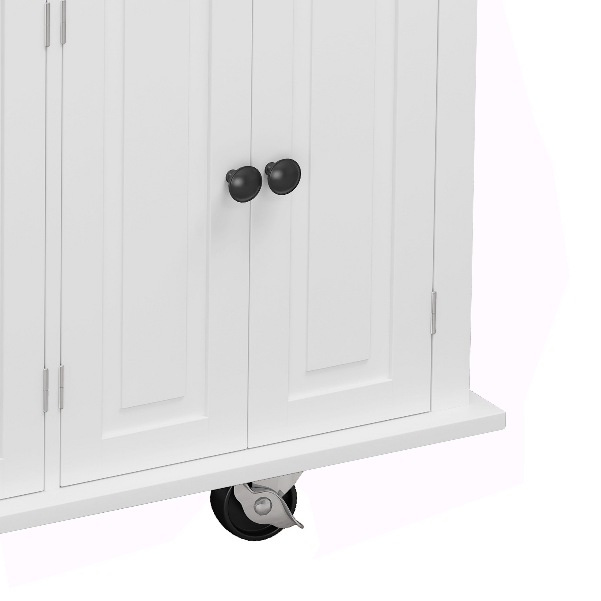 Kitchen Island Cart With Two Storage Cabinets And Two Locking Wheels,43.31 Inch Width,4 Door Cabinet And Two Drawers,Spice Rack, Towel Rack White White Mdf
