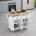 Kitchen Island Cart With Two Storage Cabinets And Two Locking Wheels,43.31 Inch Width,4 Door Cabinet And Two Drawers,Spice Rack, Towel Rack White White Mdf