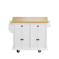 Kitchen Island Cart With Two Storage Cabinets And Two Locking Wheels,43.31 Inch Width,4 Door Cabinet And Two Drawers,Spice Rack, Towel Rack White White Mdf