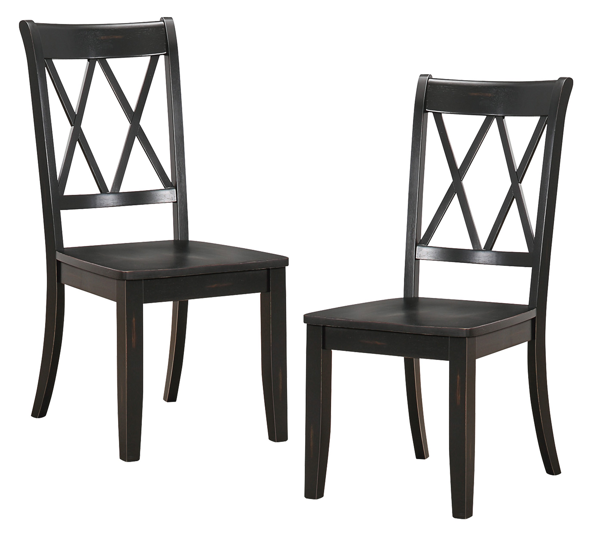 Casual Black Finish Side Chairs Set Of 2 Pine Veneer Transitional Double X Back Design Dining Room Furniture Black Dining Room Transitional Side Chair Cross Back Wood