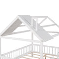 Full Size Wood House Bed With Fence, White White Solid Wood