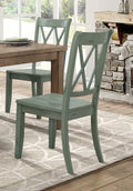 Casual Teal Finish Side Chairs Set Of 2 Pine Veneer Transitional Double X Back Design Dining Room Furniture Teal Dining Room Transitional Side Chair Wood