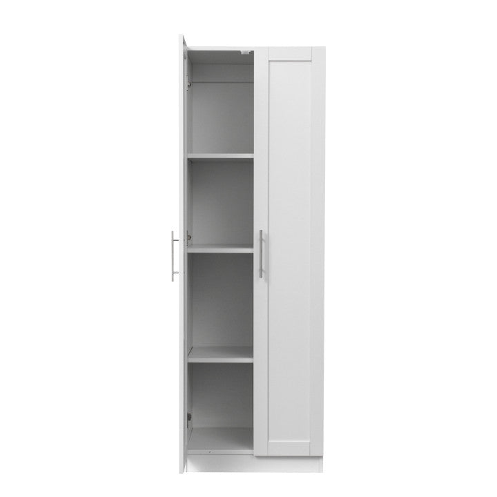 High Wardrobe And Kitchen Cabinet With 2 Doors And 3 Partitions To Separate 4 Storage Spaces, White White Mdf