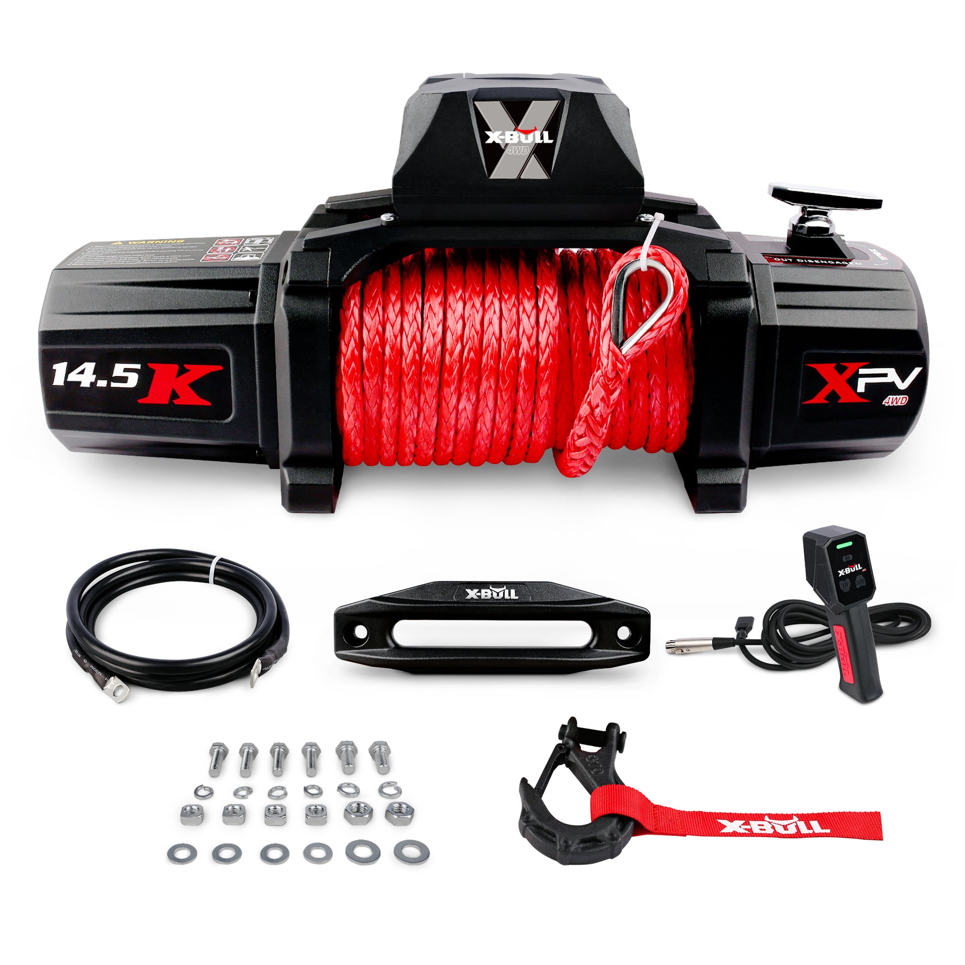 Electric Winch Xpv 14500 Lbs 12V Synthetic Red Rope Arrival Jeep Towing Truck 4Wd Black Aluminium