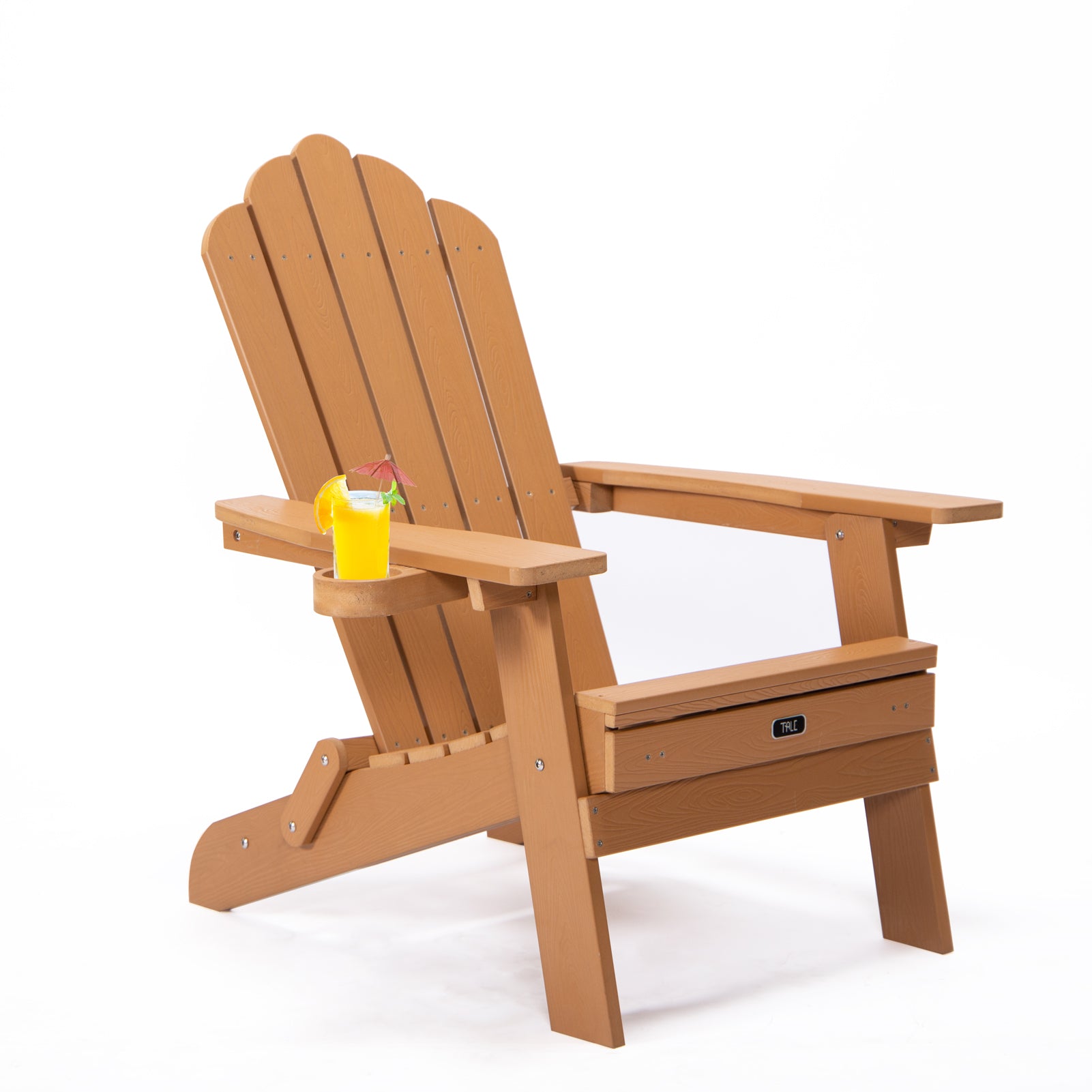 Tale Folding Adirondack Chair With Pullout Ottoman With Cup Holder, Oversized, Poly Lumber, For Patio Deck Garden, Backyard Furniture, Easy To Install,Brown. Ban On Brown Wood Polyethylene