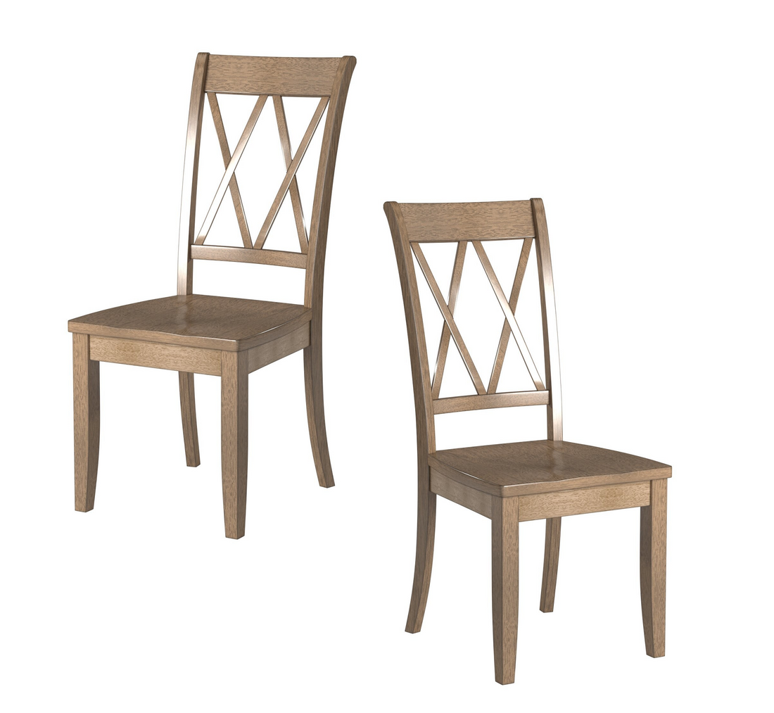 Casual Brown Finish Side Chairs Set Of 2 Pine Veneer Transitional Double X Back Design Dining Room Furniture Brown Dining Room Transitional Side Chair Wood