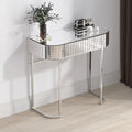 Mirrored Vanity Table, Mirrored Dressing Table, Stainless Steel Glossy Frame Desk For Bedroom Studio Office Gray Striped Mirrored Silver Glass