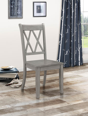 Casual Gray Finish Side Chairs Set Of 2 Pine Veneer Transitional Double X Back Design Dining Room Furniture Gray Dining Room Transitional Side Chair Wood