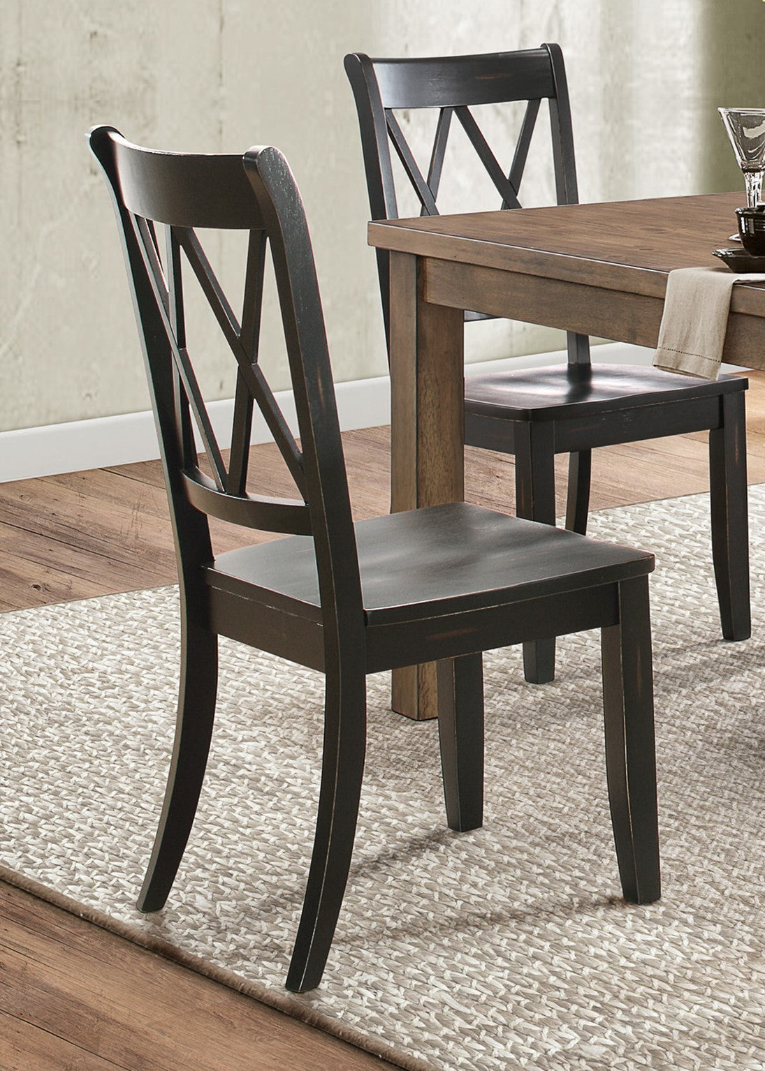 Casual Black Finish Side Chairs Set Of 2 Pine Veneer Transitional Double X Back Design Dining Room Furniture Black Dining Room Transitional Side Chair Cross Back Wood