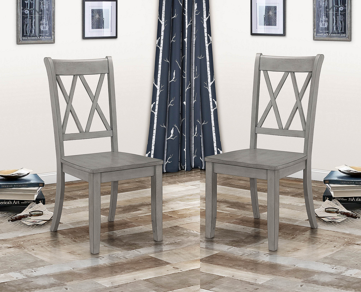 Casual Gray Finish Side Chairs Set Of 2 Pine Veneer Transitional Double X Back Design Dining Room Furniture Gray Dining Room Transitional Side Chair Wood